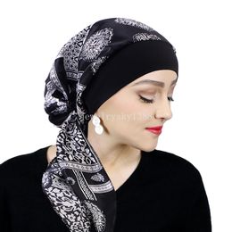 Chapeau Turban imprimé en Satin pour femmes, extensible, à larges bords, à la mode, pré-cravate, tête enveloppante, chapeau de Pirate Durag décontracté