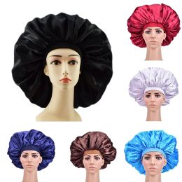Femmes Satin Round Sleep Sleep Hair Protection Soins large Edge Elastic Color Couleur Couleur Coiffure de douche Capure de nuit Bonnet