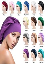 Femmes Satin à large bord chapeau de couchage nuit sommeil Cap soins des cheveux Bonnet bonnet de nuit hommes unisexe bonnet bonnet douche soie tête Wrap11571577