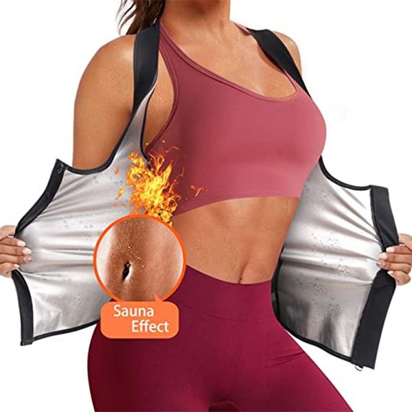 Femmes Sauna Sweat Suit Perte de poids Taille Entraîneur Chemise Entraînement Débardeurs Intérieur Argent Chaleur Piège Sweat Amélioration Gilet Shaper 210402