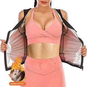 Femmes Sauna Sweat Gilet Polymère Corset Taille Formateur Sauna Costume Débardeur Zipper Perte De Poids Body Shaper Thermo Workout Shirt 211112