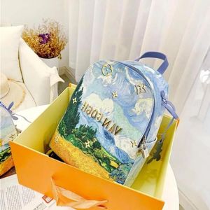 École sac à dos en cuir sac à dos sac à main en cuir sac à main pack pour hommes sac à dos van gogh peinture à l'huile couple la bière blonde capacit pxhv