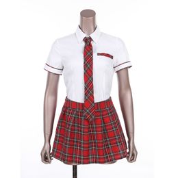 Femmes ÉCOLE GILLES Uniform Set Cosplay Costume Tie Top Top Top With Plaid Jirt Cheerleader Uniform Cheerleading Costume