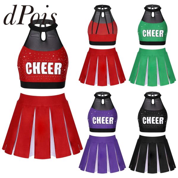 Écolière de pom-pom girl tenue sexy lingerie crop top + jupe plissée adultes femme pom-pom girl costume cosplay