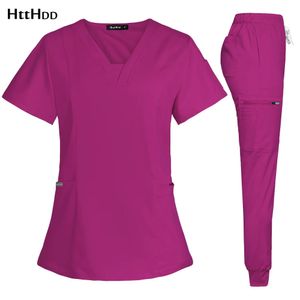 Vrouwen scrubs verpleegkundige accessoires uniforme unisex slanke comfort klinische vrouwen operatiekamer werk uniform jogger pak 240420