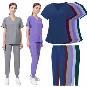 Femmes Scrubs Ensembles Infirmière Accories Uniformes médicaux Slim Fit Clinique dentaire Pet Salle d'opération Vêtements de travail Tops Jogger Costumes 25Mz #