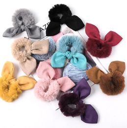 Femmes Scrunchie oreilles de lapin bandeau en peluche solide cheveux cravate anneau élastique cheveux élastique filles élastique pour queue de cheval accessoires de cheveux AT4965