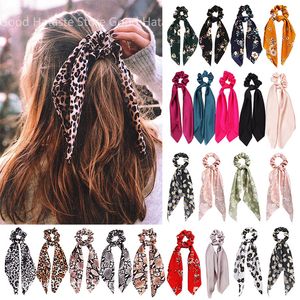 Women Scrunchie Ribbon Elastic HairBands Bow Scarf Printing Head Band for Girls Ladies Hair Ropes Ties Hair Accessories free DHL