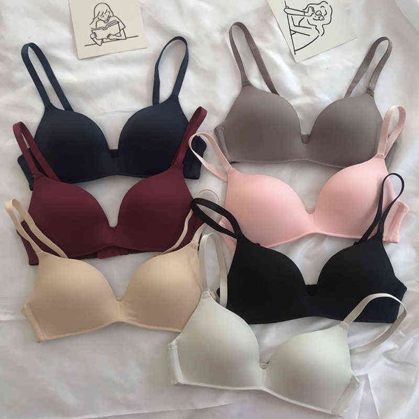 Sujetadores sin costuras para mujer, ropa interior Sexy fina de Color sólido, lencería Push Up, Bralette inalámbrico, sujetador de moda para chica, copa A B, top de tubo L220727