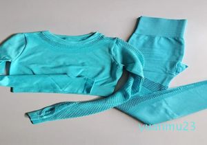 Combinaison de Sport de Yoga sans couture pour femmes, haut court à manches longues, taille haute, Leggings de Fitness, collants, ensemble de gymnastique, vêtements d'entraînement