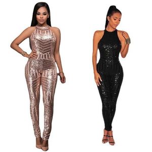 Vrouwen Pailletten Zwart Goud Sexy Bodycon Jumpsuit Mesh Bodysuit Nieuwe Collectie Damesmode Party Club Romper Vrouw Overalls306C