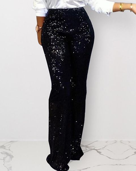 Femmes paillettes brillantes pantalons pleins volumineux