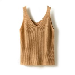 Femmes Sexy 100% cachemire haute élasticité gilet culture hauts à la mode col en v réservoir doux chaud dames tricot Camisole fond 240312