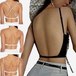 Vrouwen sexy rug push bra ijs zijden vest tops draadfree bh's camisoles backless crop top dunne bralette suspender lingerie camisole p230421