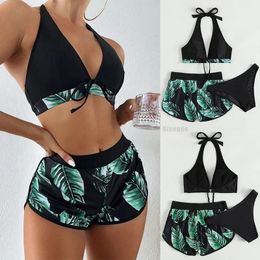 Femmes Sexy Beach Bikinis Trois pièces Bikini Set High Waist Swimsuit Sweetwear Imprimer Bathing Fissure Bath de plage de plage 240412