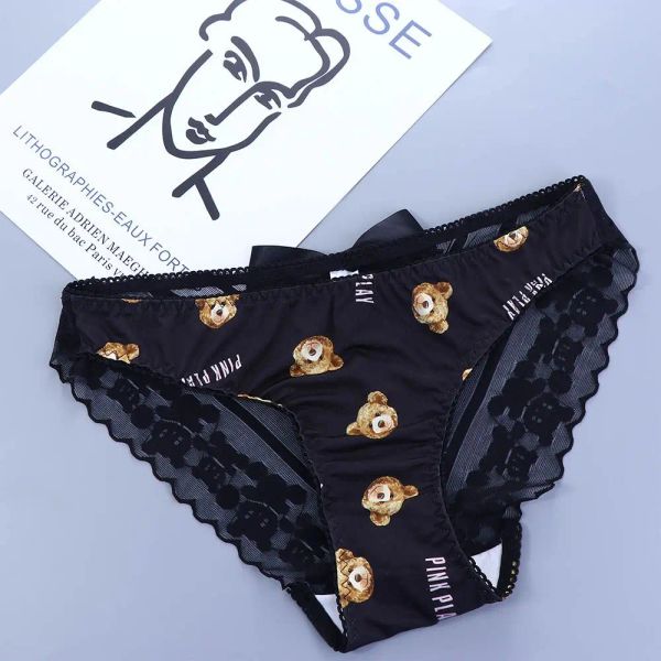 Mujeres BASTAS DE Oso sexy de encaje de cintura baja Kawaii lindo oso estampado Lingerie bragas femenina dama ropa interior