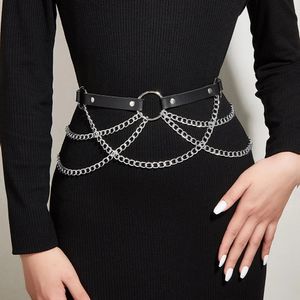 Chaînes de carrosserie sexy Pu Leather Belly Belly Taies avec des bijoux de harnais pour accessoires gothiques 240409