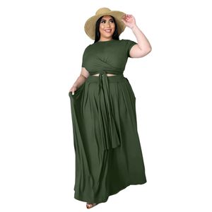 Vrouwen sexy casual jurken plus size 2 -delige jurk Outfits korte mouw tie -up wrap imperium crop top bodycon rokken set