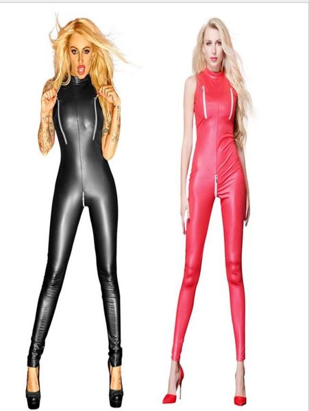 Mujeres sexy Catsuit Patent Bodysuit Ladies Capper trajes Cuerpo sexy lencería erótica traje de motocicleta