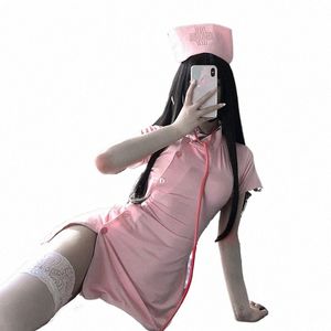 Femmes Sexy Cosplay Lingerie Infirmière Érotique Cosplay Costume Maid Outfit Pour Couple École Fille Rose Blanc Kawaii Docteur Roleplay D2k0 #