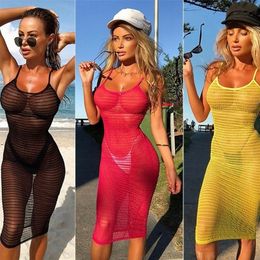 Mujeres sexy crochet malla traje de baño vestido de playa bikini cubrir traje de baño de verano traje de baño transparente 220527