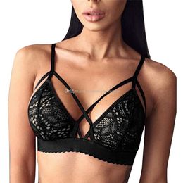 Vrouwen Sexy Crop Tops Bras Strappy Lingerie Bloemen Sheer Kant Bra Top Naadloze Bracette Bebouwd Feminino Underwears Groothandel