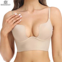 Femmes Sexy Profonde U Cou Soutien-Gorge Shaper Dos Nu Push Up Poitrine Lingeries MISS MOLY Soutiens-gorge Coupe Basse Plongeant Sous-Vêtements De Mariage Fajas Corsets 240115