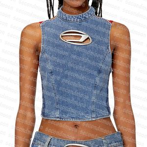 Femmes Sexy Denim Réservoirs Creux Lettre Jean Gilet D'été Dos Nu Jeans Tops Designer Vintage Gilet