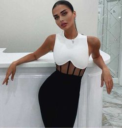 Femmes Sexy Designer Dentelle Mesh Tank Patchwork Bandage Jumpsuit Moulante High Street Celebrity Skinny Party Barboteuses 210527