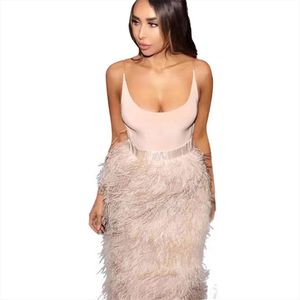 Femmes Sexy Designer Épais Rayon Nude Bandage Robe Celebrity Night Club Genou Longueur Midi Party 210527