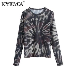 Blusas de tul con estampado Tie-dye transparente a la moda Sexy para mujer, camisas de manga larga con cuello redondo para mujer, Tops elegantes 210420