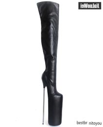 Femmes Sexy Fetish Dance Nightclub Boots Boots 30cm Extreme High Heel Metal Heels Plateforme Zipper sur le genou CHEMP High Boots1877108