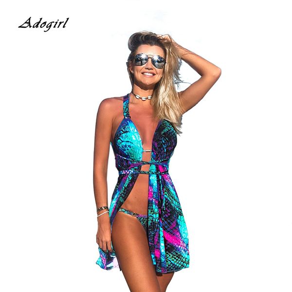 Femmes Sexy Fish Scale Print Bikinis Maillot de bain Tube Top High Cut Maillot de bain avec Cover Up Femme Summer Beachwear 3 pièces Ensemble X0428