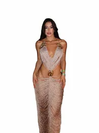 Femmes Sexy paillettes scintillantes gland col en V Dres femmes évider fête Dr 2024 nouveau élégant mince ajustement Sundr C89I #