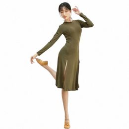 Femmes Sexy Hem Slit Design Dance Dr pour Madame Latin Dance Wear Modal Waltz Lg Costumes modernes Vêtements de formation pour adultes Dr S5ul #