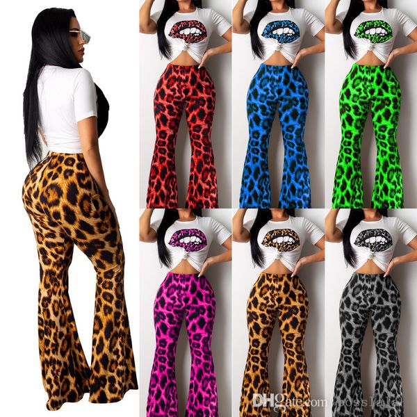 Pantalones acampanados con estampado de leopardo para mujer, conjunto de dos piezas, pantalones acampanados, ropa deportiva, Tops cortos, camisetas de manga corta, trajes S-XXL