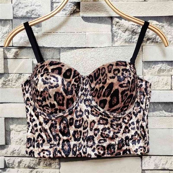 Bustier corto de terciopelo con estampado de leopardo para mujer, Tops cortos sin mangas, corsé de cintura alta, Camis K487 210326