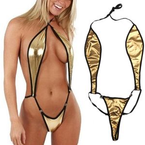 Femmes Sexy Lingerie Or En Cuir Verni Bandage Bodydoll Bikini Sous-Vêtements De Nuit Costume Ensemble EU US Style204n