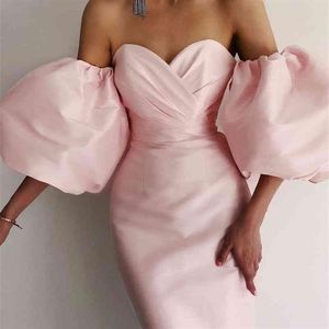 Femmes Sexy mi-mollet noir rose hors de l'épaule fête élégante célébrité Satin bal Cocktail robe moulante 210416331k
