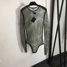 Dames sexy eendelige diamanten rompertjes jumpsuits damesmode ontwerper doorzichtige dameskleding verjaardagsfeestje nachtclub romperkleding