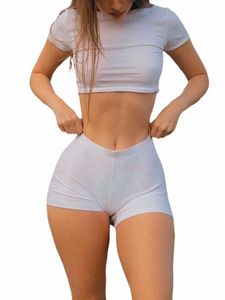 Vrouwen Sexy Pyjama Shorts Set Y2k Pak Korte Mouw Crop Shirt Top Mini Leggings Shorts 2 Stuk Bodyc Loungewear w57E #