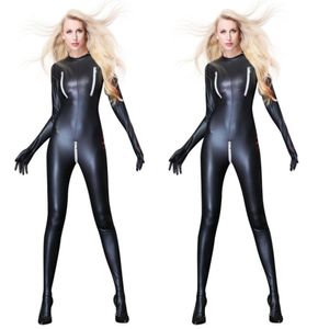 Femmes sexy en cuir breveté Bondage Zentai Catsuit Wetlook Pu Latex Leotard Zipper Body entrejambe ouvert Clubwear7286328