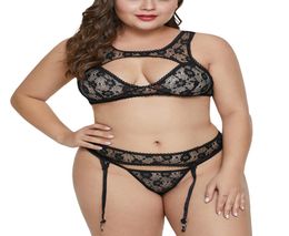 Femmes Sexy grande taille dentelle Bralette jarretière ensemble dames creux buste Lingerie ensemble bretelles nuisette sous-vêtements vêtements de nuit wit5549487