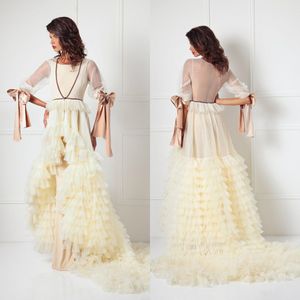 Vrouwen Sexy Ruffles Cloak Lady Nachtkleding Badjas Sheer Nachthemd Robe Half Mouw Ribbon Bow Prom Bruidsmeisje Shawel