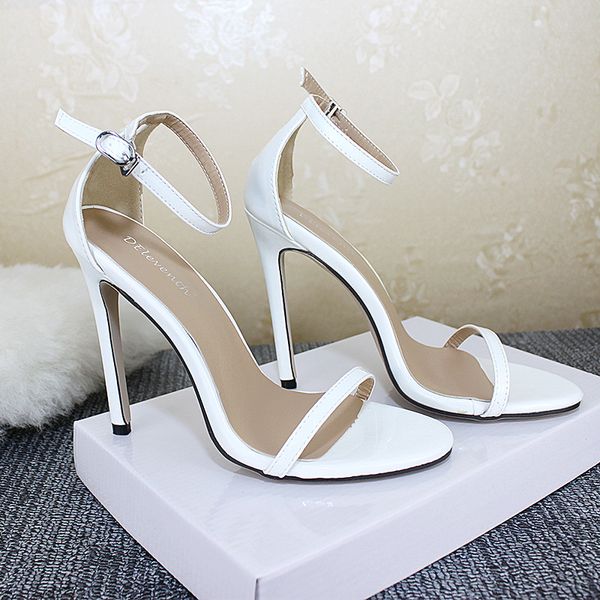 Femmes Sandales sexy 11cm talons stiletto fête sandale mode orteil ouvert cheville draps robes chaussures pompes à talons hauts noir blanc rouge taille 35-43