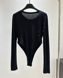 Femmes Chemises Sexy Blouses Classique Lettre Strass Lady Tee Party Banquet Filles À La Mode Transparent Tops À Manches Longues Vêtements De Créateur Chemise De Fond Pour Femmes