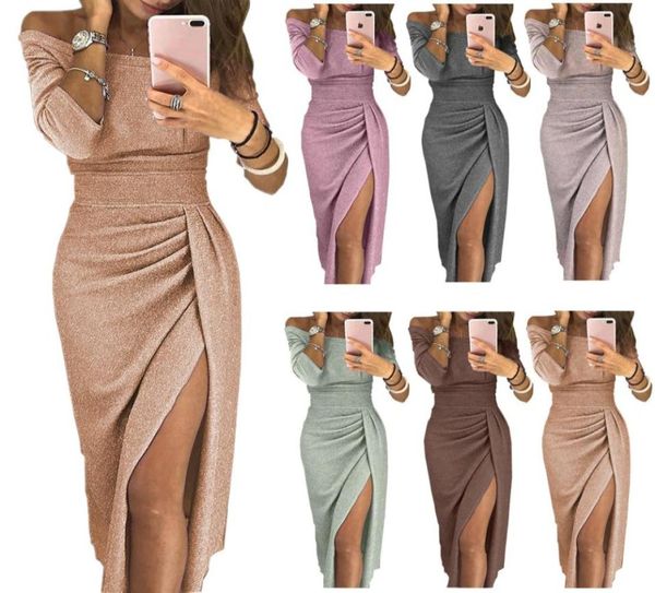 Vestidos sexis con cuello oblicuo para mujer, vestidos ajustados y brillantes de color rosa dulce, vestidos de fiesta de noche para discoteca 5323616