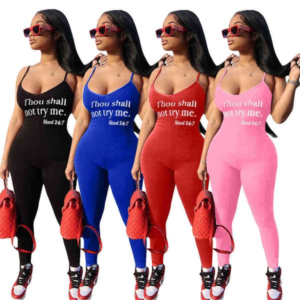 Mujeres Sexy Sling Jumpsuits Designer Summer Letter Print Chaleco sin mangas Leggings Sports Rompers Club Tight Fashion Overoles Pantalones