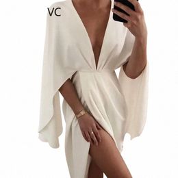 Femmes Sexy Vendu Plunge Détail Ruché Fente Cape Manches Dr Party Dr Élégant Fi Chic Dr N5Dh #