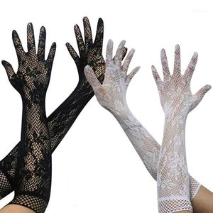 Mujeres Sexy Stretch Lace Opera Guantes largos Sombrilla Protección solar Guantes1